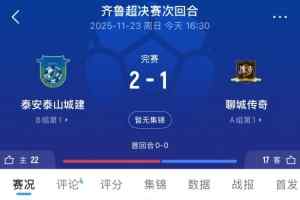 荣昊制胜，泰安泰山城建2-1聊城传奇夺得本赛季齐鲁超冠军