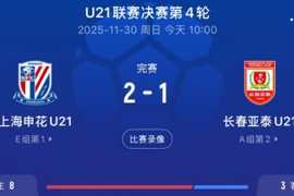 U21联赛申花2-1亚泰,王汉龙头球破门+刘诚宇世界波绝杀